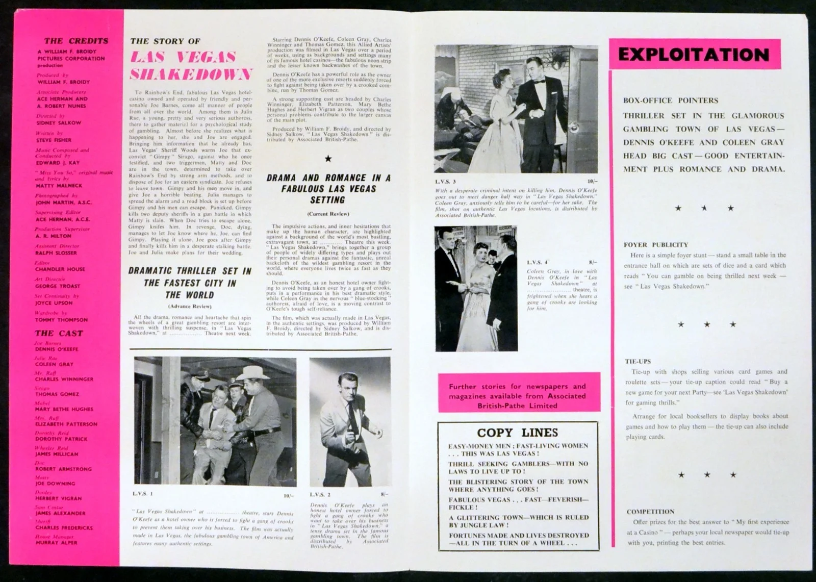 LAS VEGAS SHAKEDOWN 1955 Dennis O'Keefe, Coleen Gray CAMPAIGN BOOK, image 2