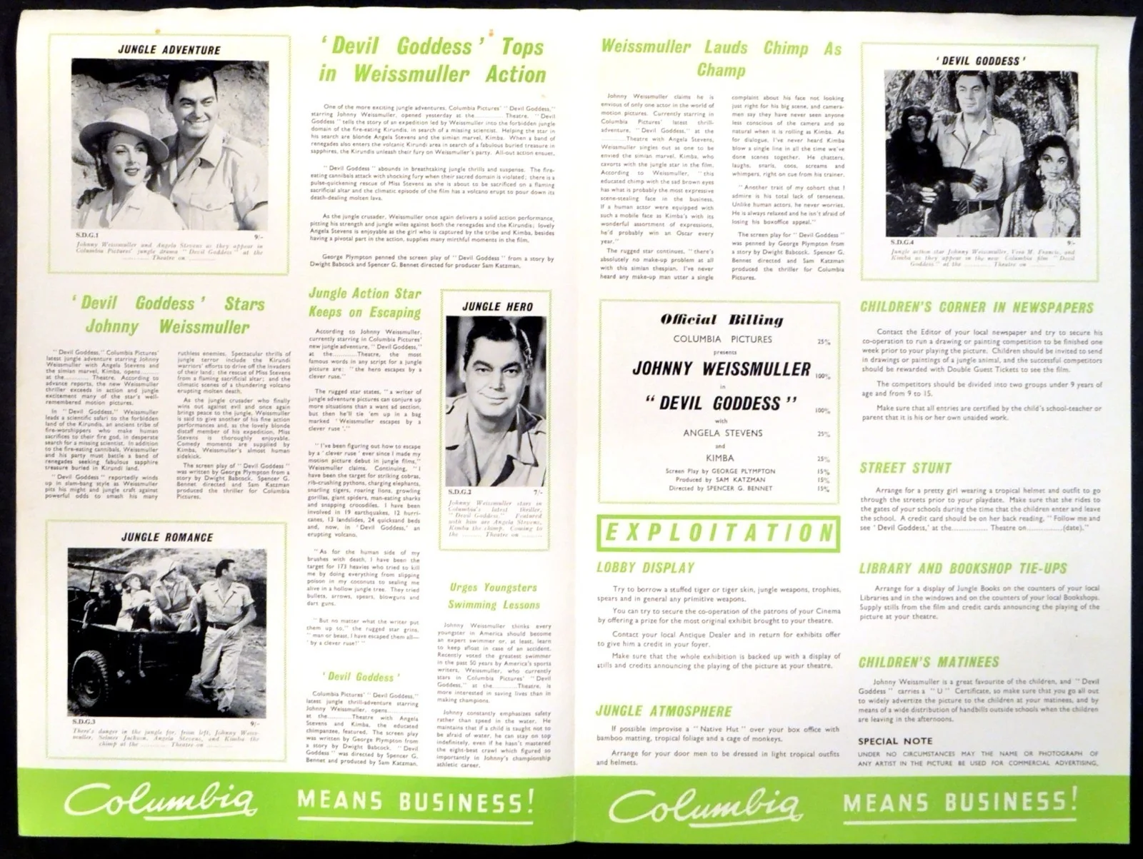 DEVIL GODDESS 1955 Johnny Weissmuller, Angela Stevens UK CAMPAIGN BOOK, image 2