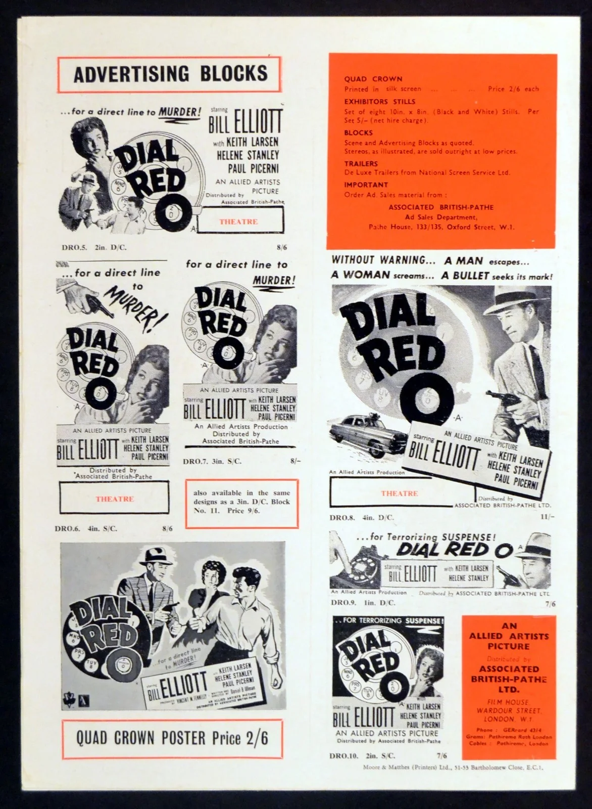 DIAL RED O 1955 William 'Wild Bill' Elliott, Keith Larsen UK CAMPAIGN BOOK, image 2