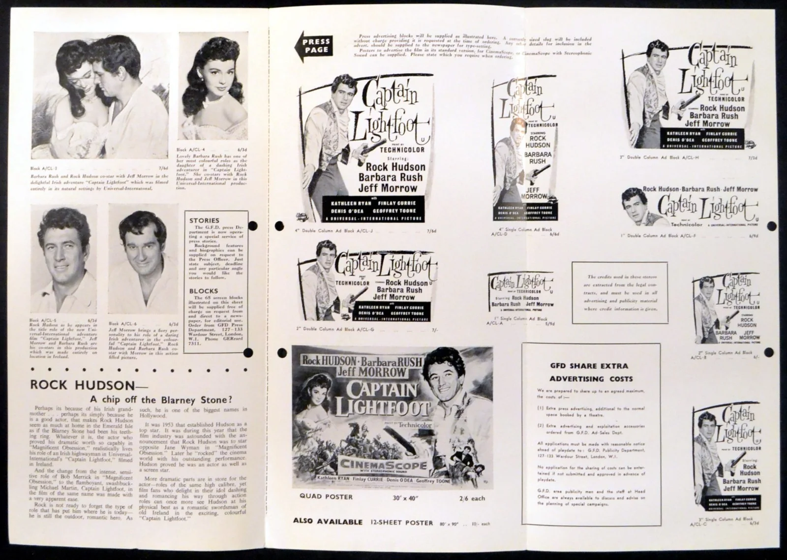 CAPTAIN LIGHTFOOT 1955 Rock Hudson, Barbara Rush, Jeff Morrow UK CAMPAIGN BOOK, изображение 2