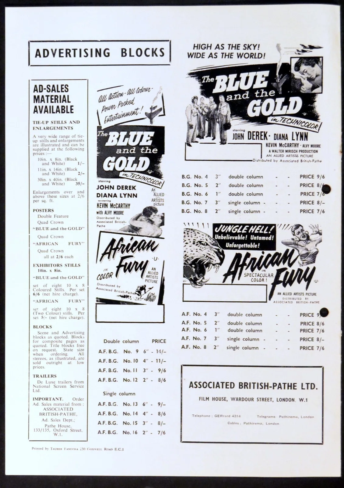 BLUE AND THE GOLD 1955 John Derek, Diana Lynn, Kevin McCarthy UK CAMPAIGN BOOK, image 5
