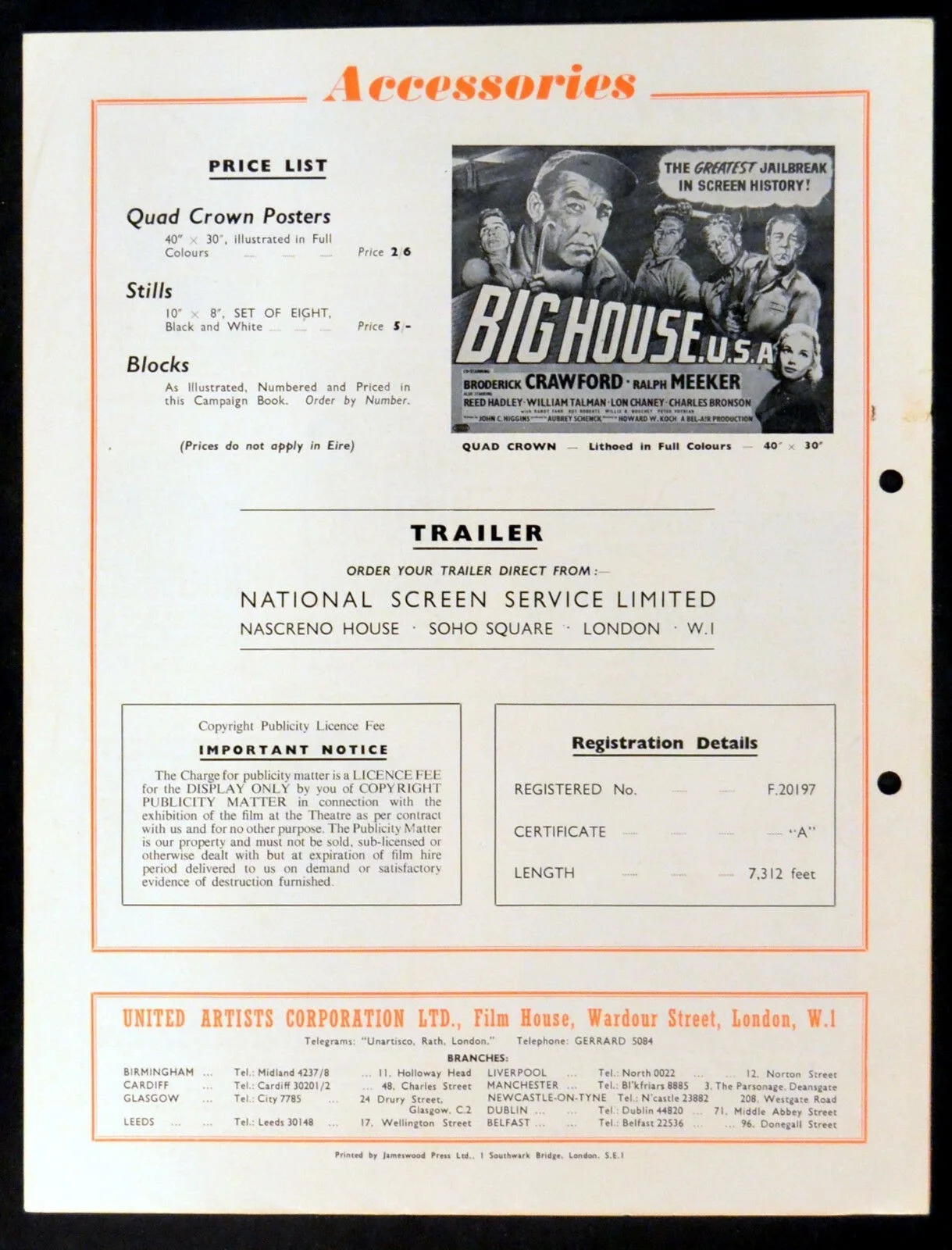 BIG HOUSE U.S.A. 1955 Broderick Crawford, Ralph Meeker UK CAMPAIGN BOOK, изображение 3
