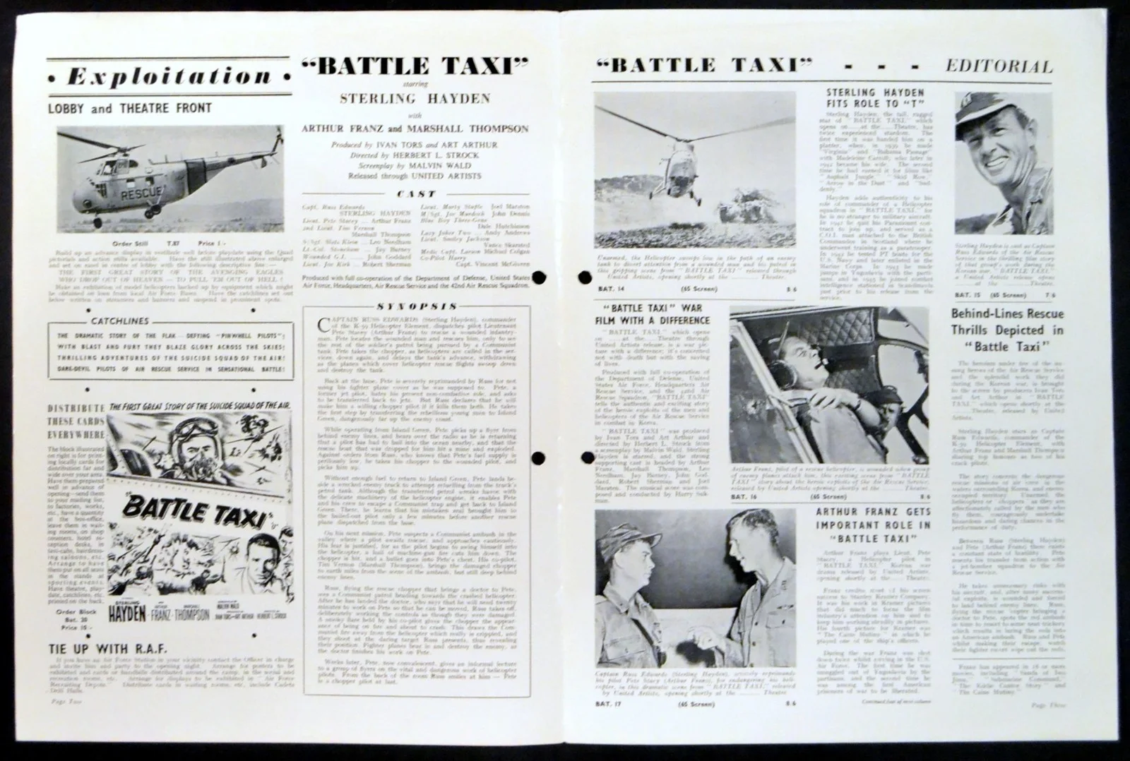 BATTLE TAXI 1955 Sterling Hayden, Arthur Franz, Marshall Thompson CAMPAIGN BOOK, изображение 2