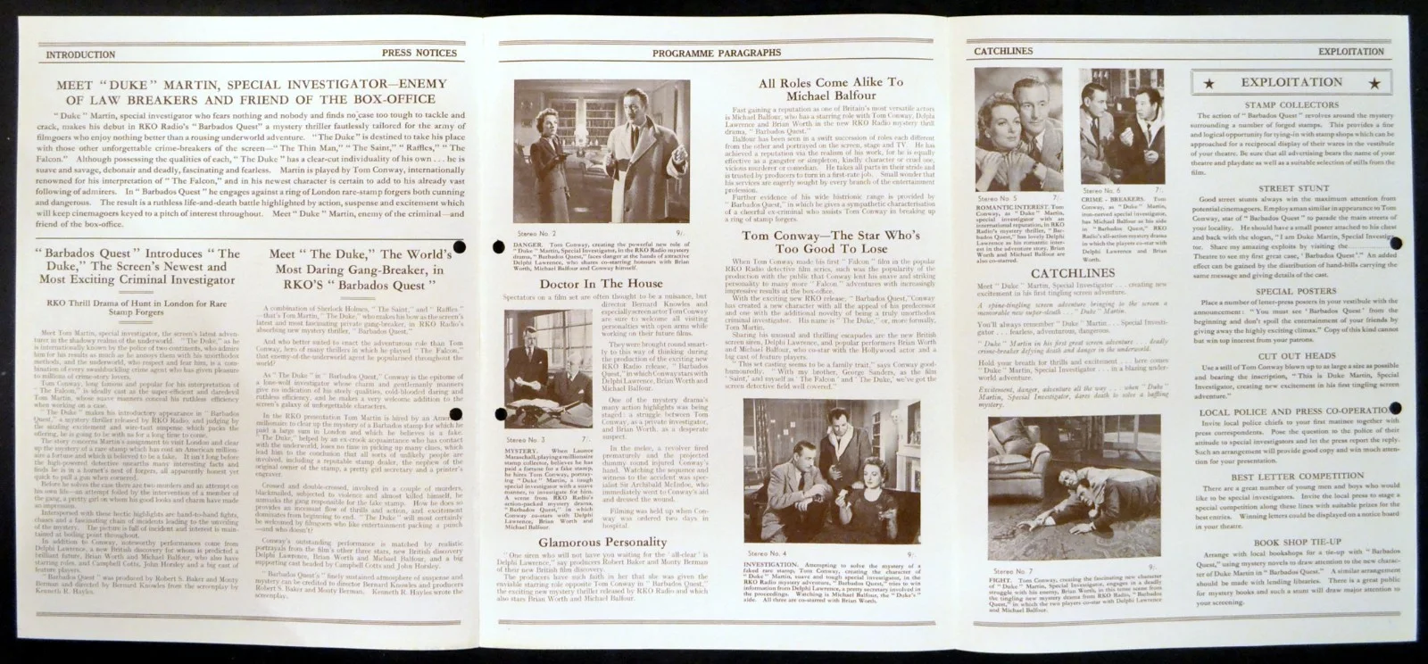 BARBADOS QUEST 1955 Tom Conway, Delphi Lawrence, Brian Worth UK CAMPAIGN BOOK, image 2