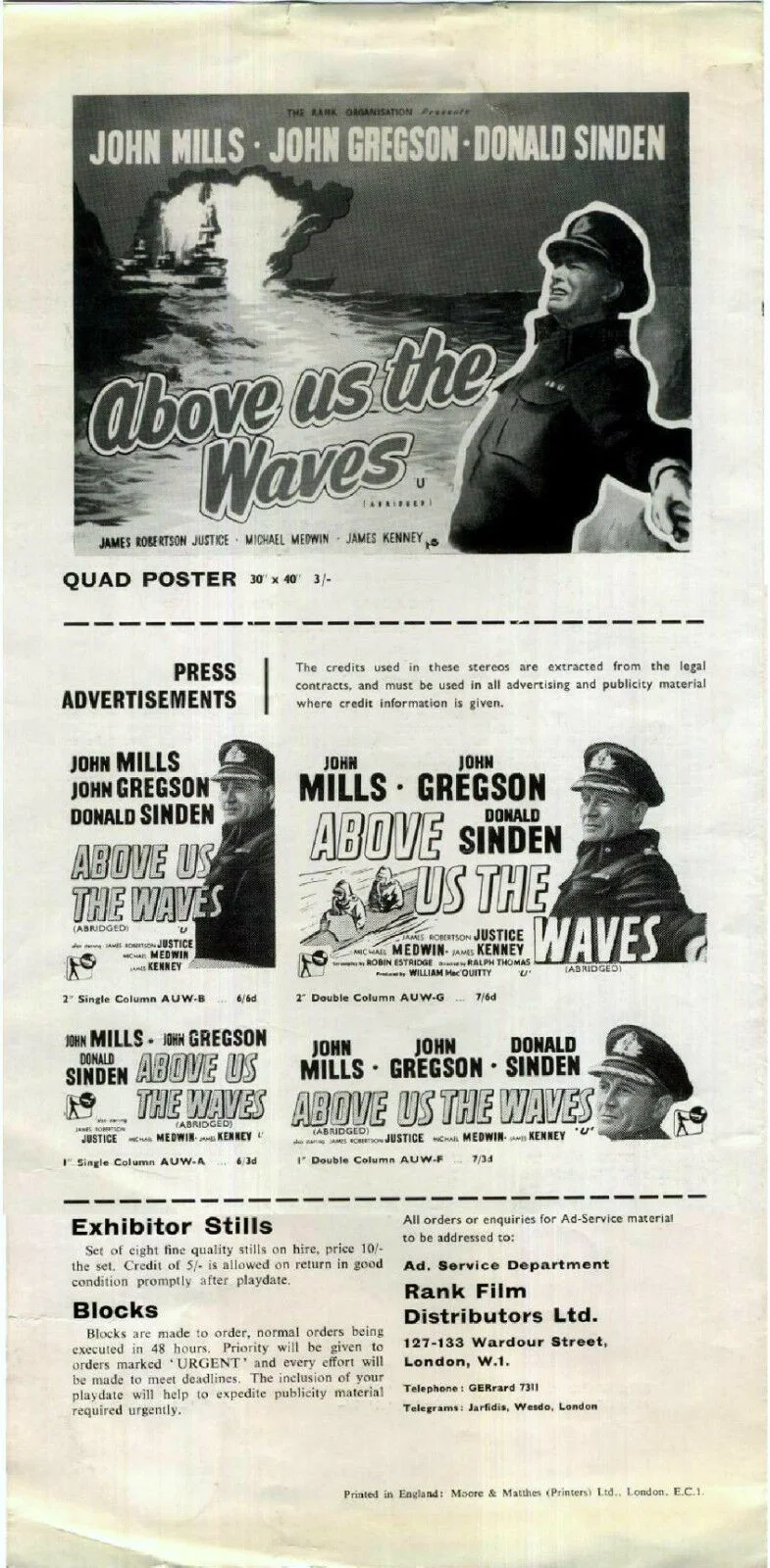 ABOVE US THE WAVES 1955 John Mills John Gregson, Donald Sinden UK PRESSBOOK, image 2