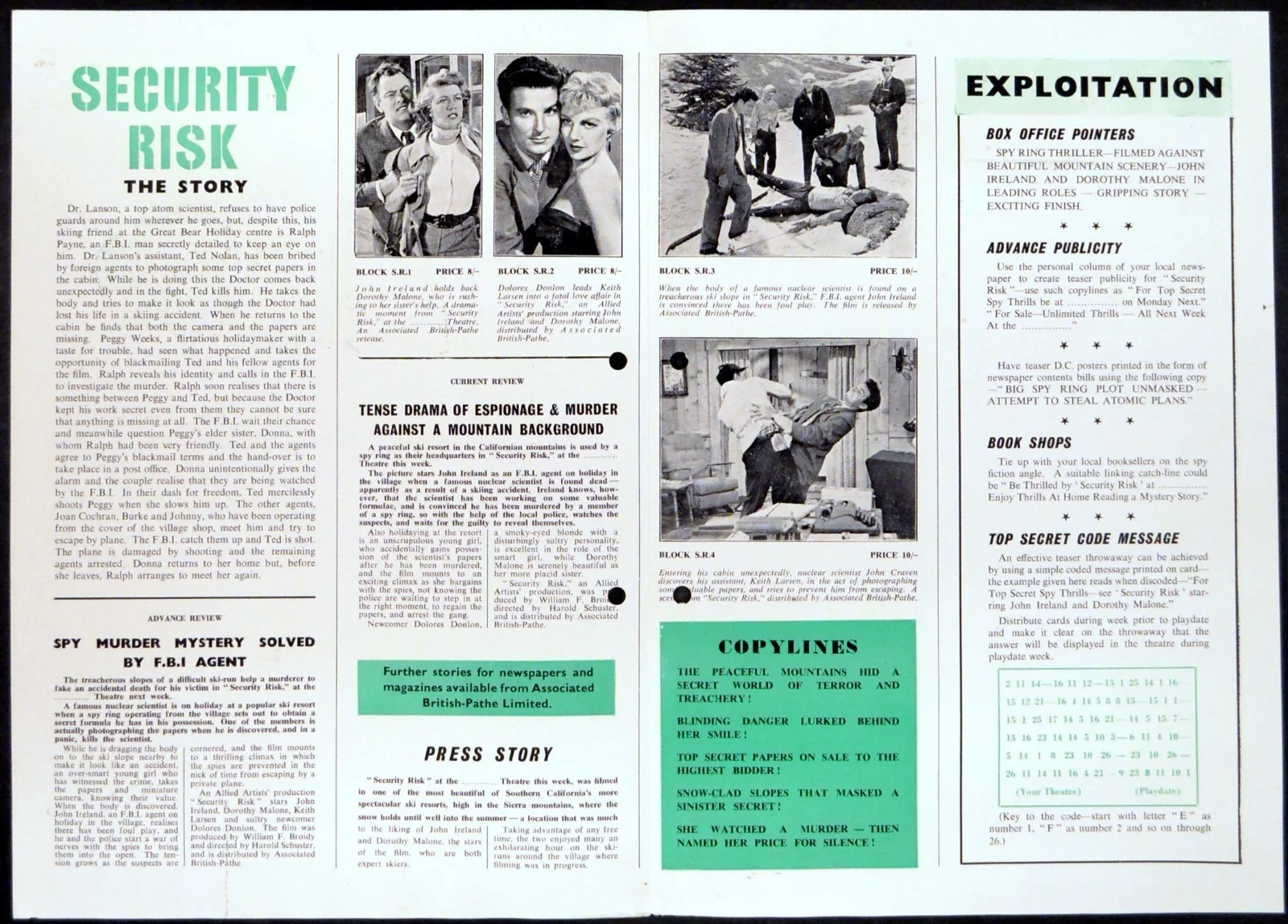 SECURITY RISK 1954 John Ireland, Dorothy Malone, Keith Larsen UK CAMPAIGN BOOK, изображение 2