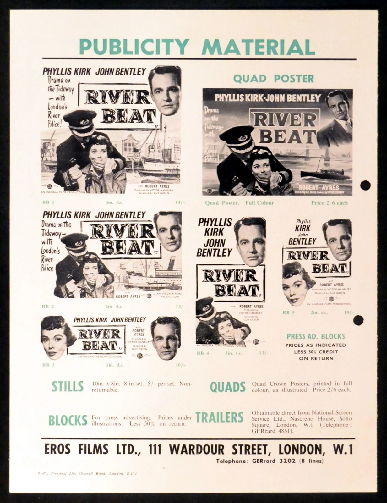 RIVER BEAT 1954 Phyllis Kirk, John Bentley, Robert Ayres UK CAMPAIGN BOOK, изображение 2
