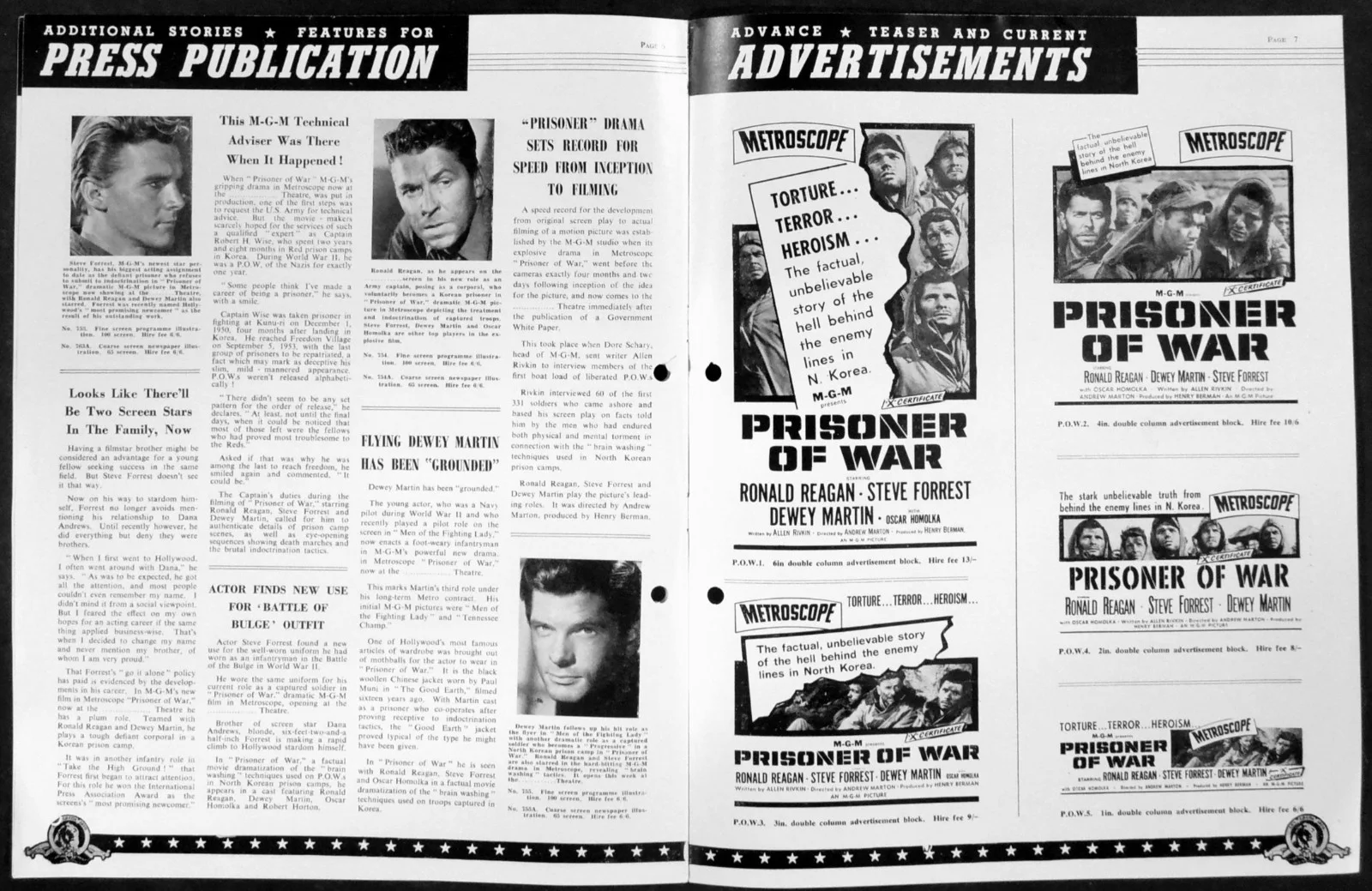 PRISONER OF WAR 1954 Ronald Reagan, Steve Forrest, Dewey Martin UK PRESSBOOK, изображение 2