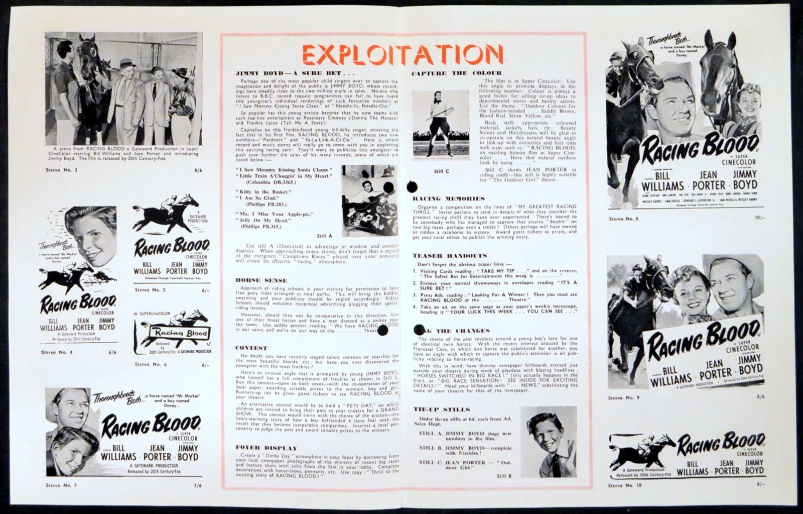 RACING BLOOD 1954 Bill Williams, Jean Porter, Jimmy Boyd UK CAMPAIGN BOOK, изображение 2