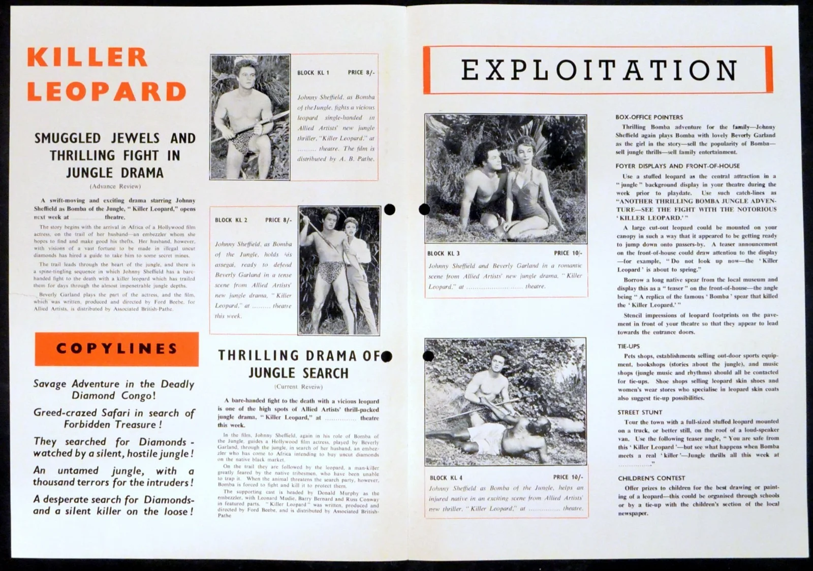 KILLER LEOPARD 1954 Johnny Sheffield, Beverly Garland UK CAMPAIGN BOOK, изображение 2