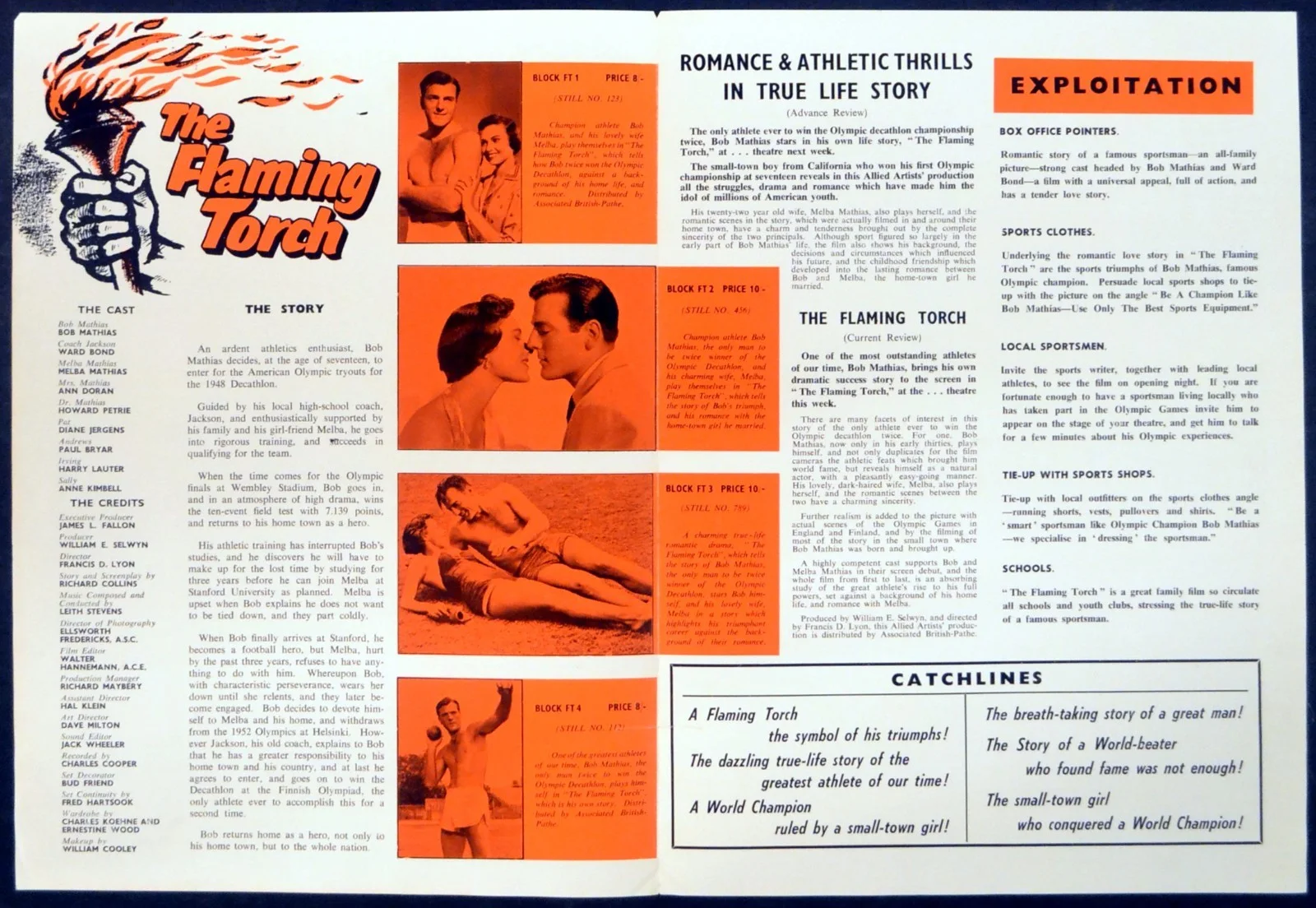 FLAMING TORCH 1954 Bob Mathias, Ward Bond, Melba Mathias UK CAMPAIGN BOOK, image 2