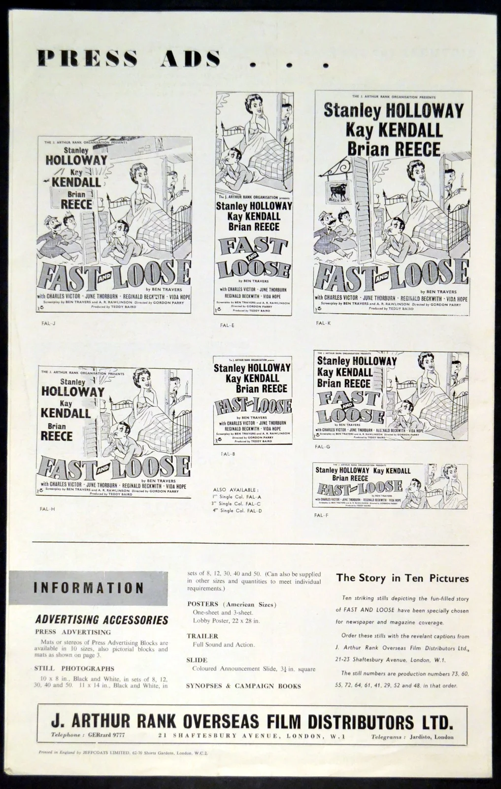 FAST AND LOOSE 1954 Stanley Holloway, Kay Kendall, Brian Reece UK PRESSBOOK, image 2