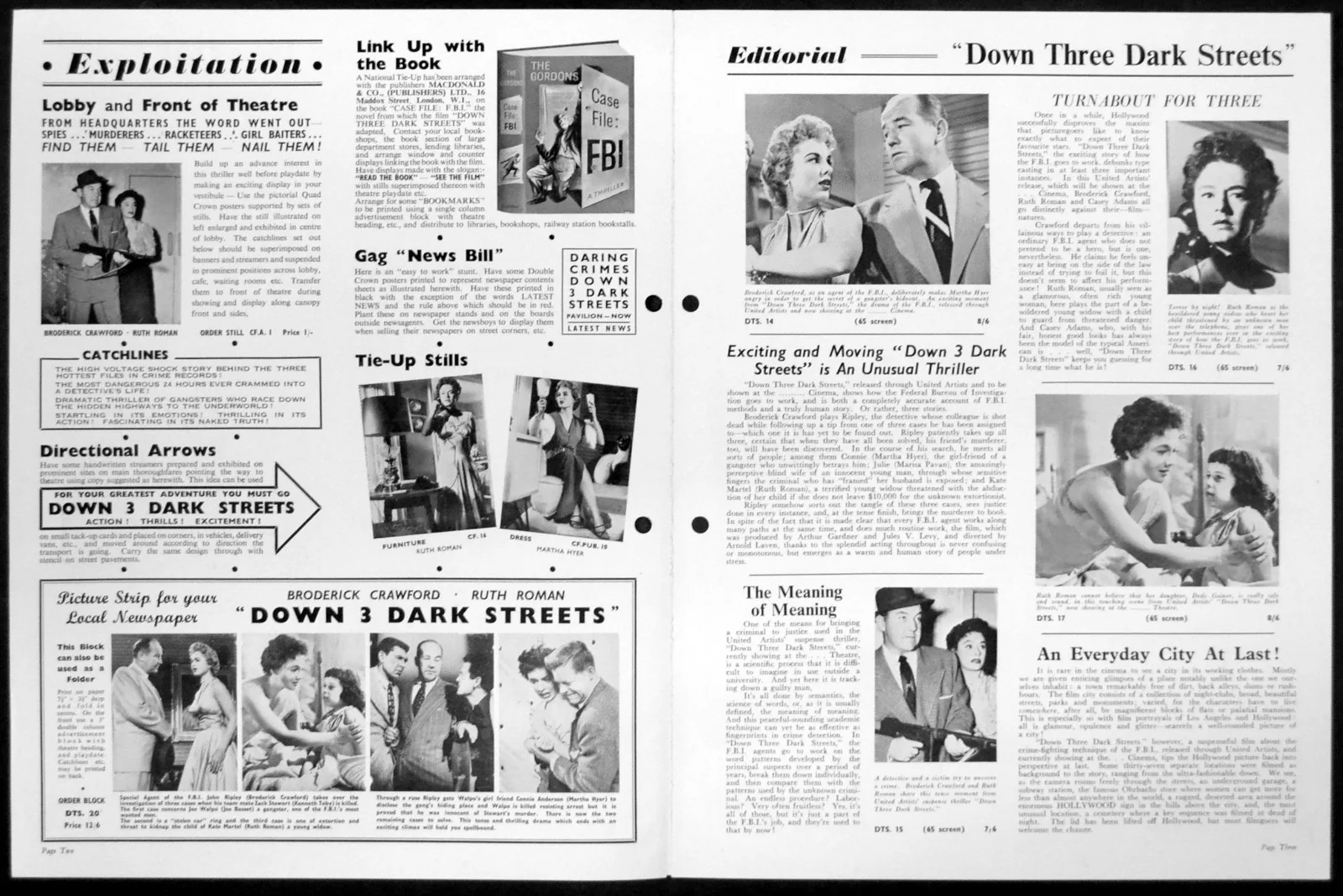 DOWN 3 DARK STREETS 1954 Broderick Crawford, Ruth Roman Martha Hyer UK PRESSBOOK, изображение 2