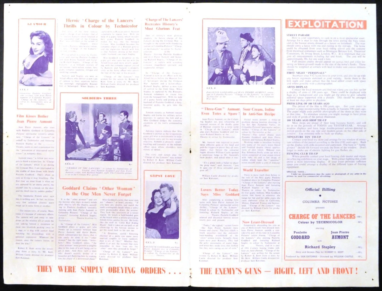 CHARGE OF THE LANCERS 1954 Paulette Goddard, Jean-Pierre Aumont UK CAMPAIGN BOOK, изображение 2