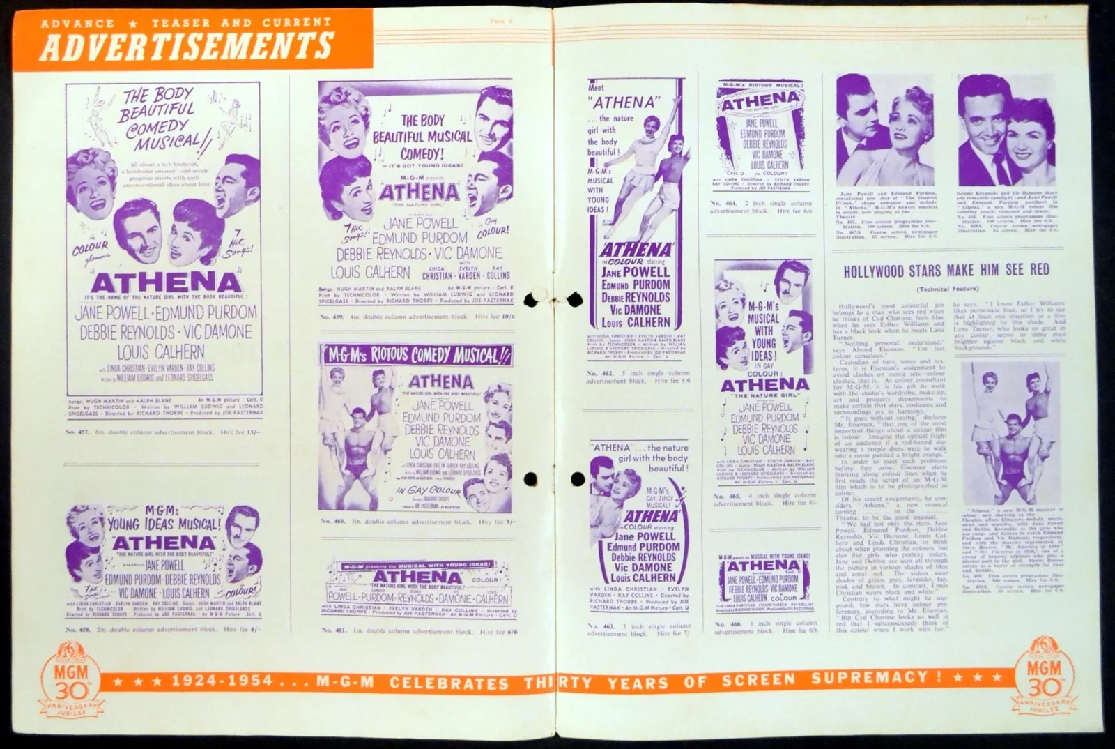 ATHENA 1954 Jane Powell, Edmund Purdom, Debbie Reynolds UK PRESSBOOK, image 4