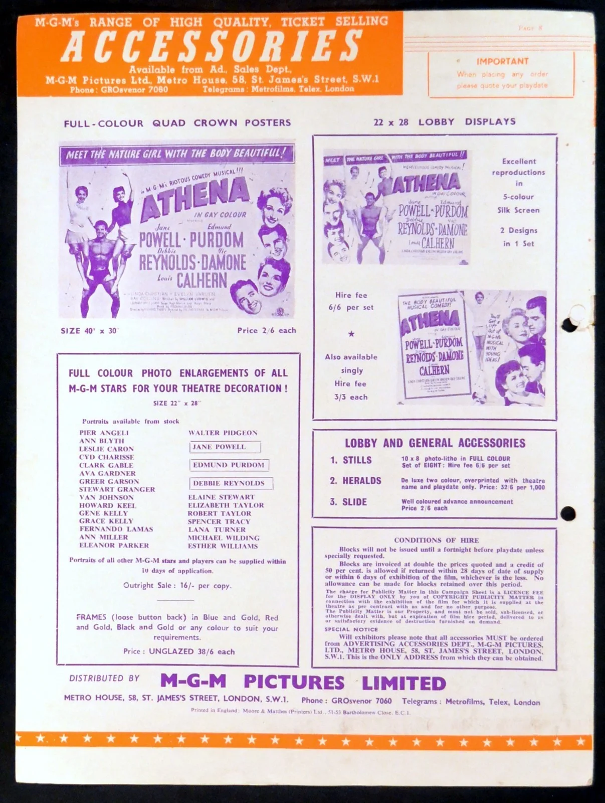 ATHENA 1954 Jane Powell, Edmund Purdom, Debbie Reynolds UK PRESSBOOK, image 5