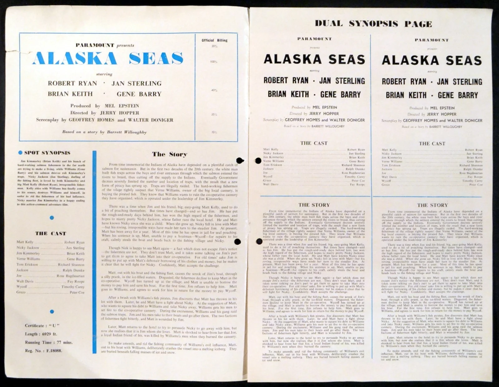 ALASKA SEAS 1954 Robert Ryan, Jan Sterling, Brian Keith UK PRESSBOOK, изображение 2