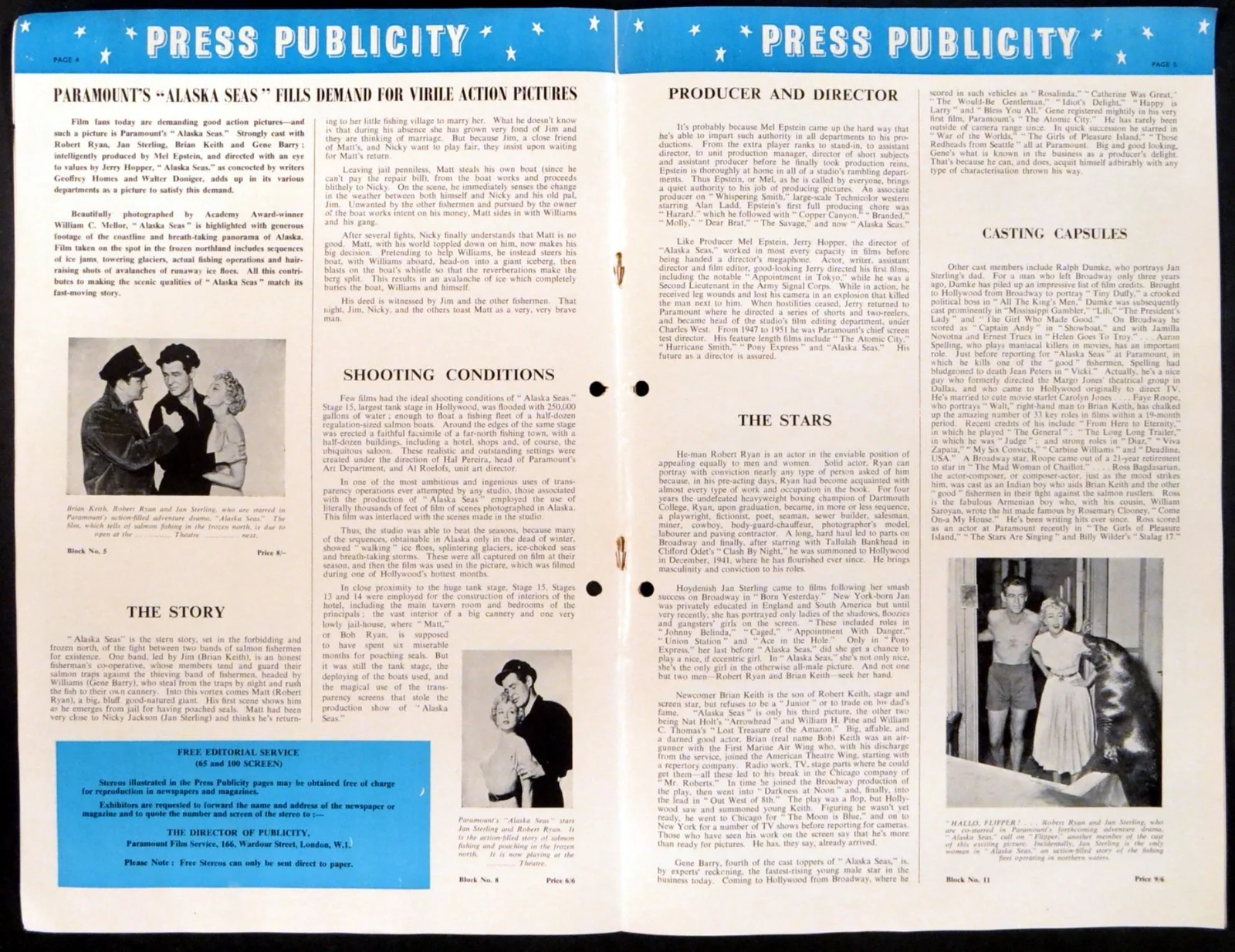 ALASKA SEAS 1954 Robert Ryan, Jan Sterling, Brian Keith UK PRESSBOOK, изображение 3