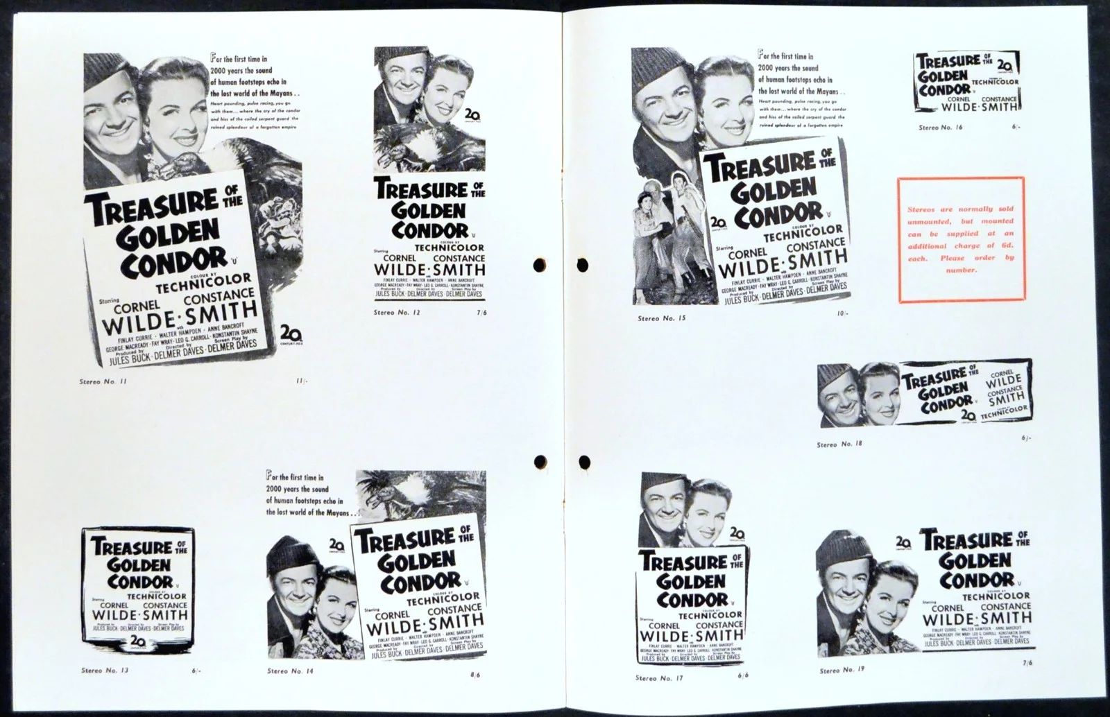 TREASURE OF THE GOLDEN CONDOR 1953 Cornel Wilde, Constance Smith CAMPAIGN BOOK, изображение 2