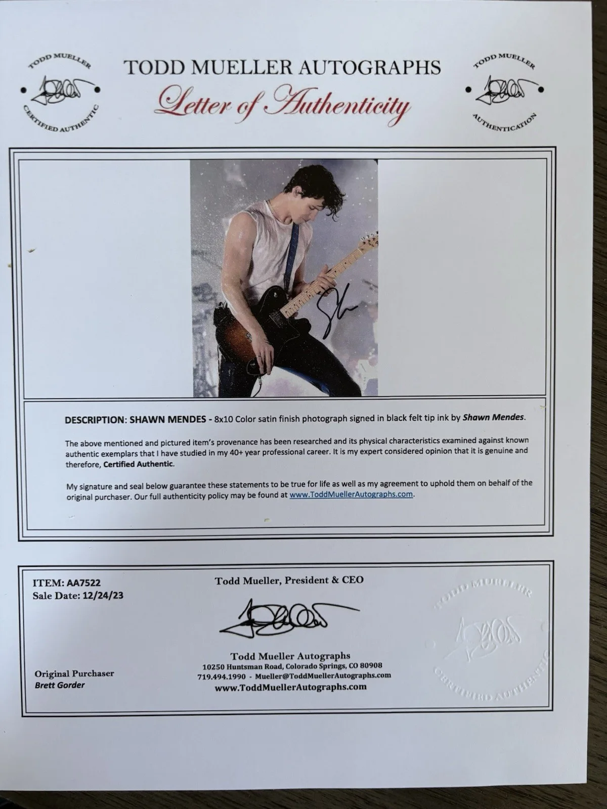 Shawn Mendes Stitches Autograph photo 8x10 Authentic Letter Authenticity, image 2