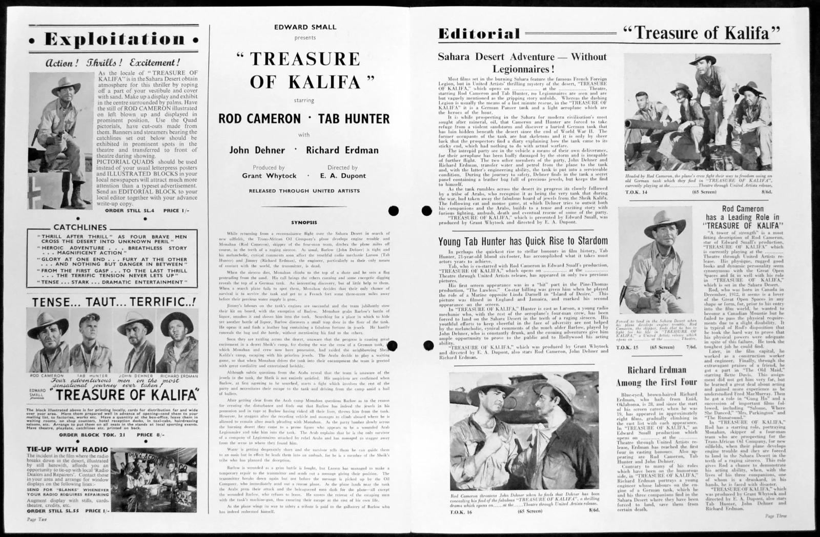 TREASURE OF KALIFA 1953 Rod Cameron, Tab Hunter, John Dehner UK CAMPAIGN BOOK, image 2