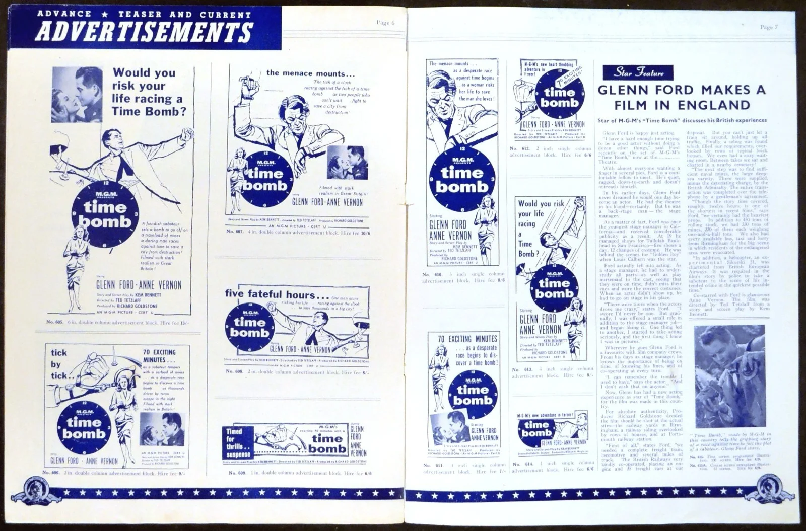 TIME BOMB 1953 Glenn Ford, Anne Vernon, Maurice Denham UK PRESSBOOK, image 2