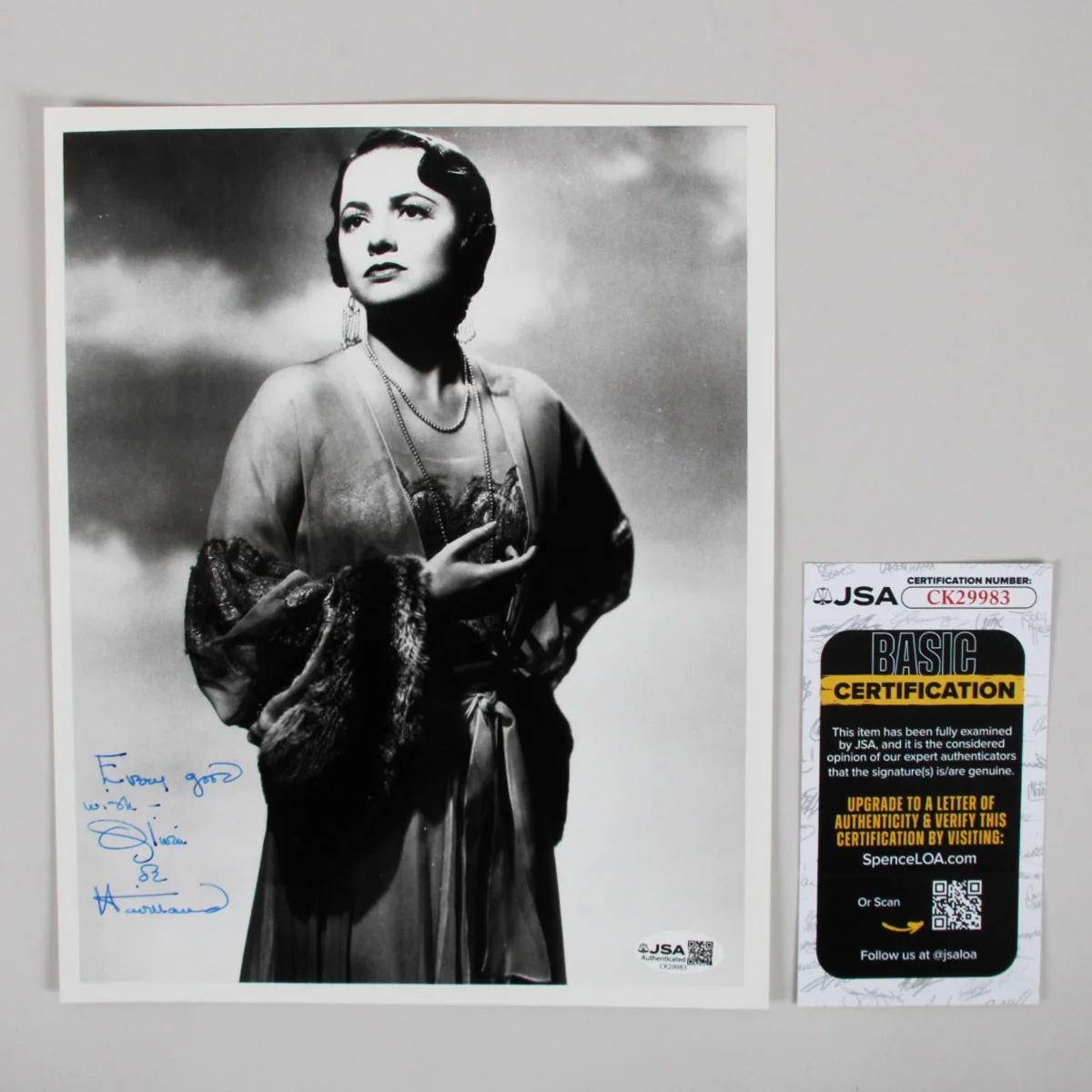 Olivia de Havilland Signed 8×10 B&W Photo COA JSA, изображение 3