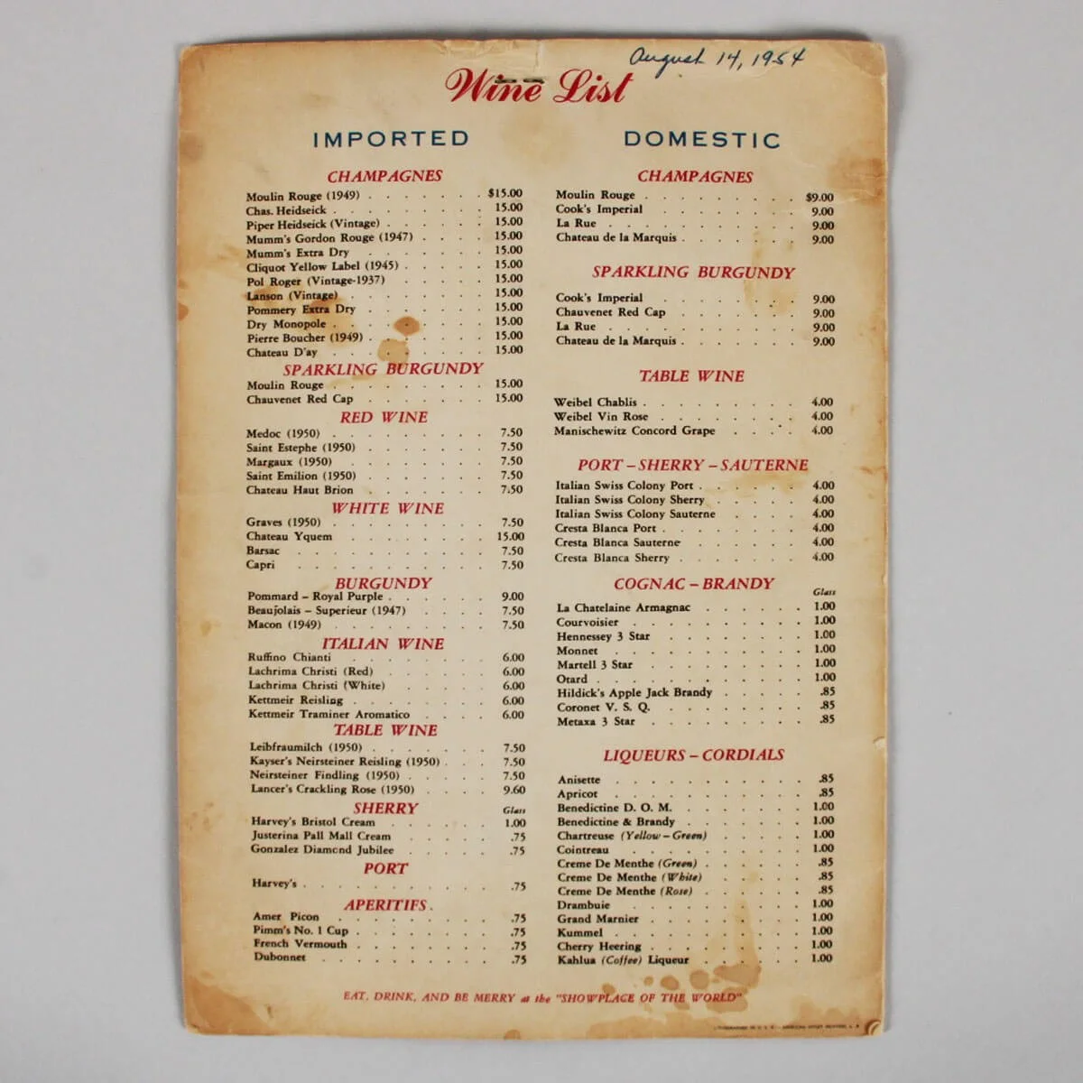 John Wayne Signed Menu Moulin Rouge August 14, 1954 COA JSA LOA, image 4