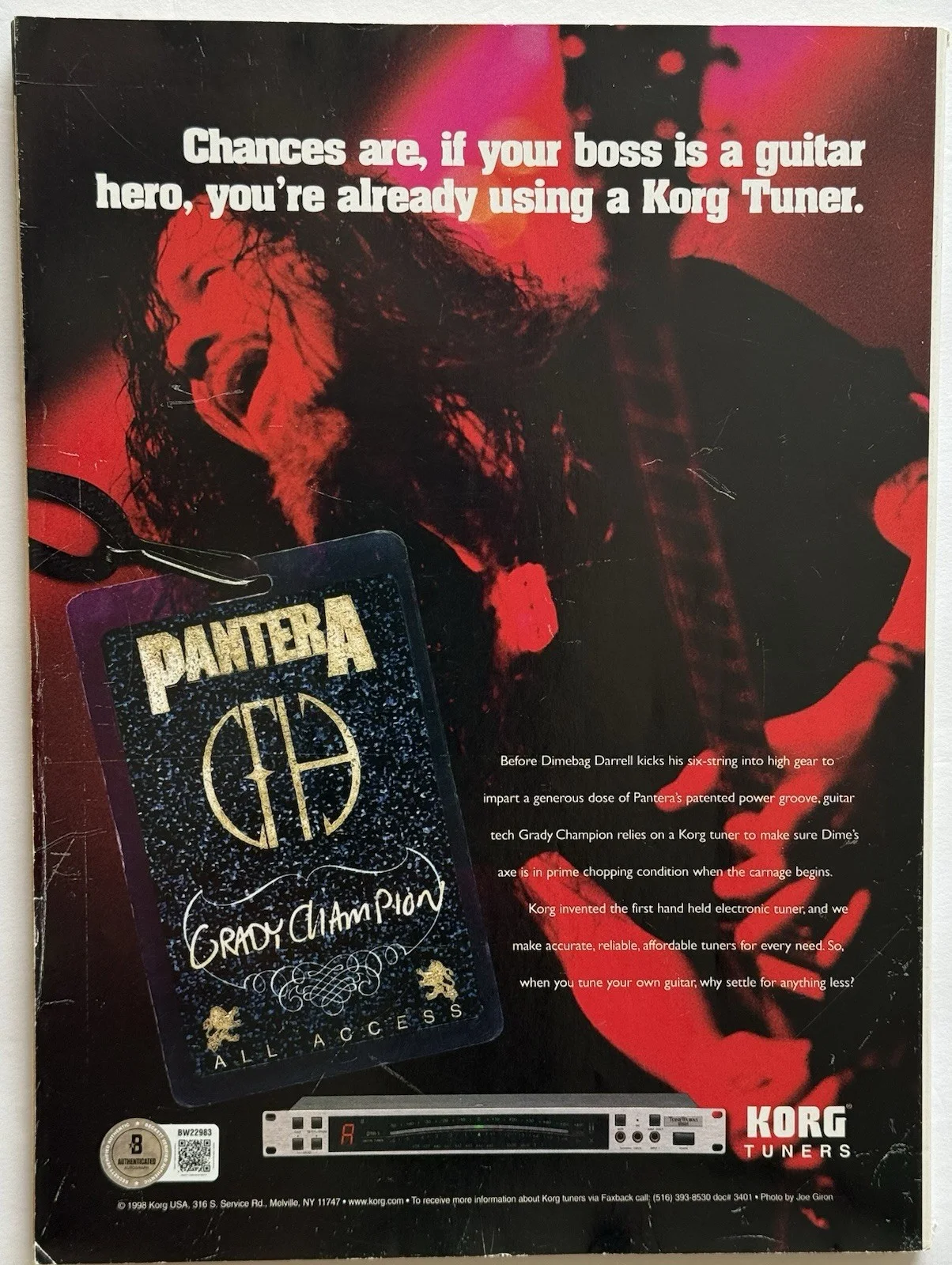 The Offspring signed Guitar World Magazine 1999 Noodles Dexter H. beckett coa, изображение 4