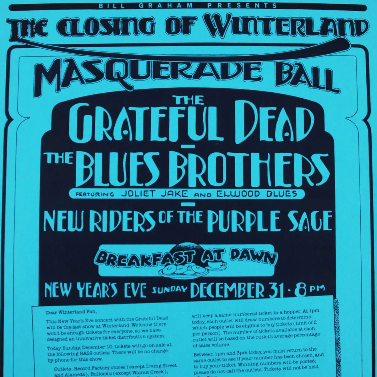 Grateful Dead Blues Brothers Randy Tuten Signed 1978 Poster Winterland Ex/Mt, image 3