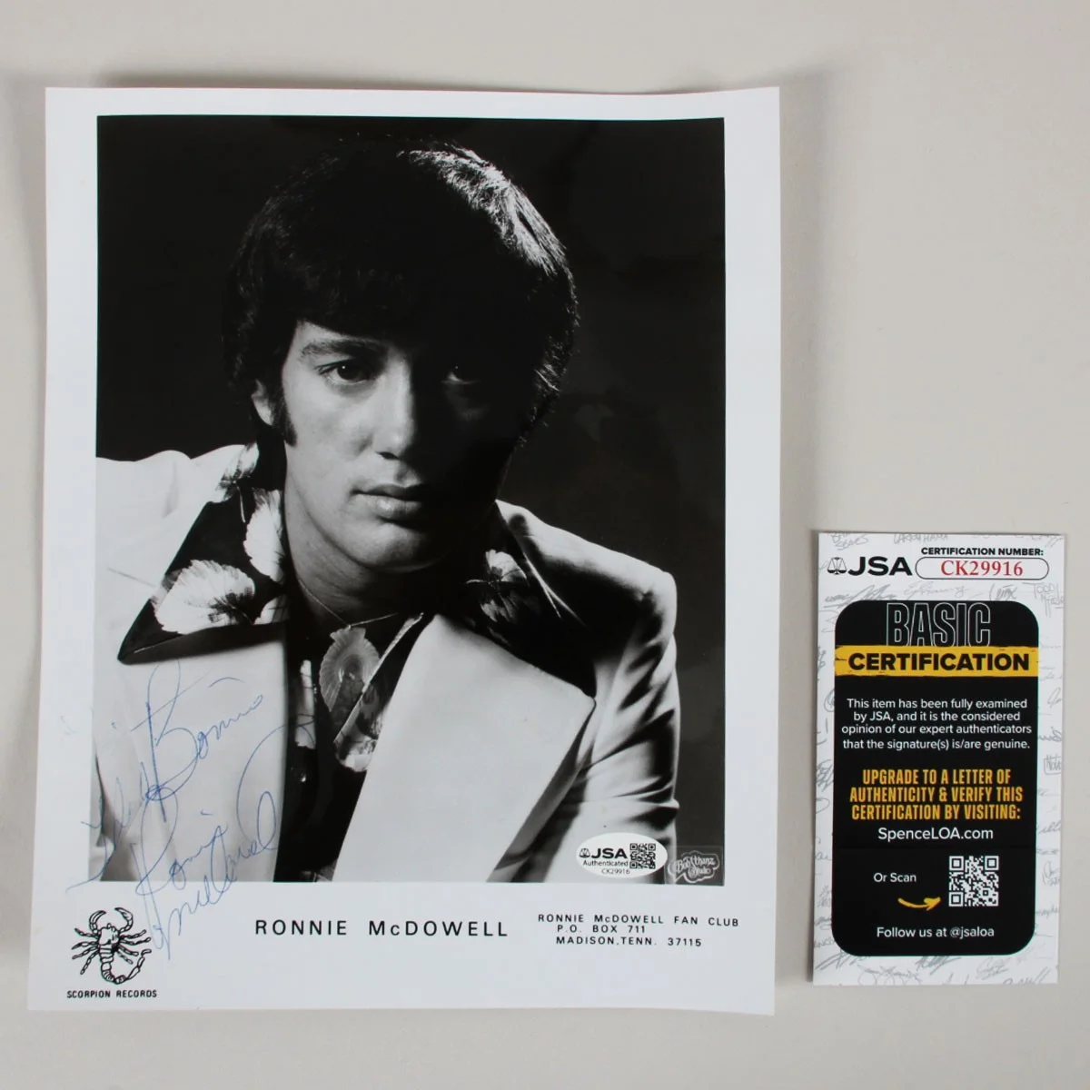 Ronnie McDowell Signed 8×10 B&W Photo COA JSA, image 3