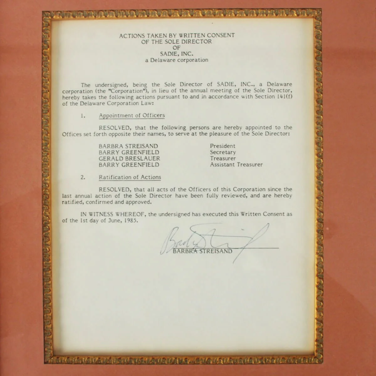 Barbra Streisand Signed Letter Display - COA JSA, image 3
