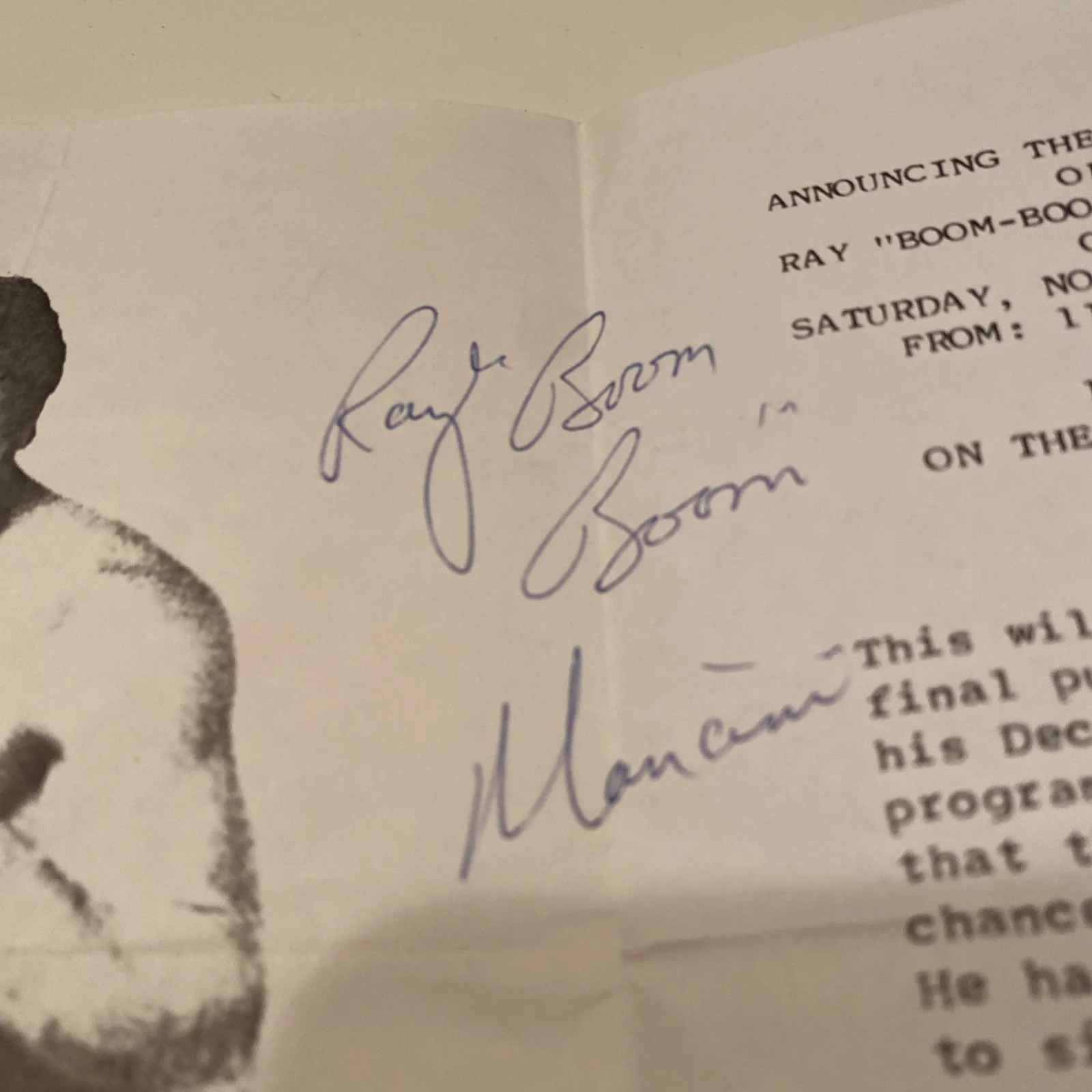 Vtg Boom Boom Mancini hand signed auto! In person at a gathering where he spoke, image 2