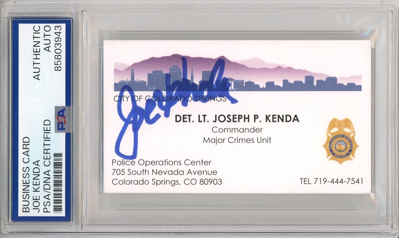 Joe Kenda — Homicide Hunter Detective JOE KENDA SIGNED Business Card AUTOGRAPH PSA DNA COA