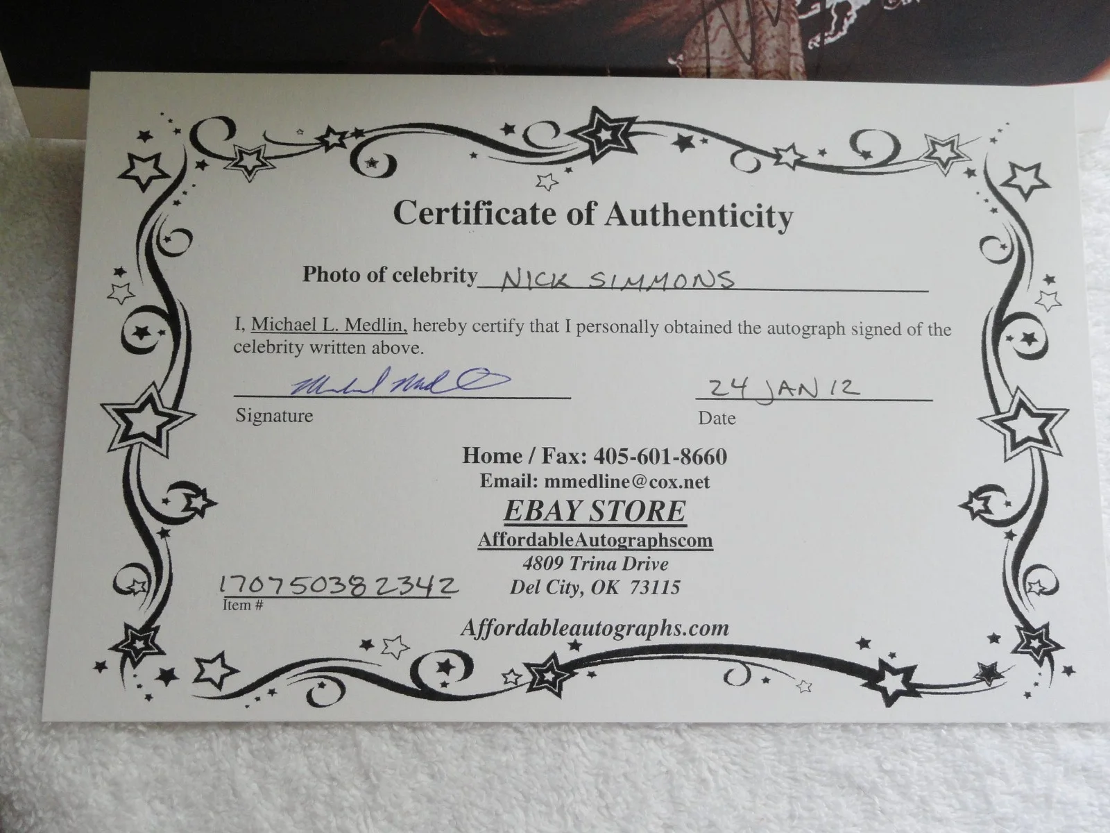 NICK SIMMONS Autographed Photo Signature W/COA Gene Simmons Family Jewels Show, изображение 5
