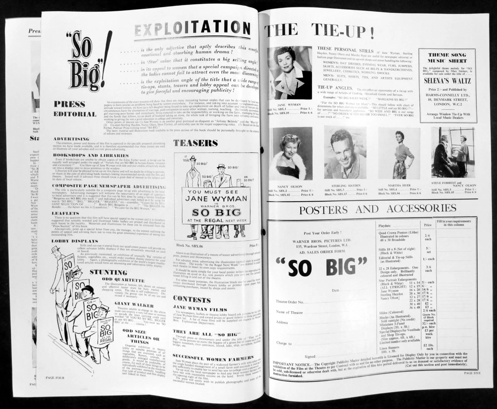 SO BIG 1953 Jane Wyman, Sterling Hayden, Nancy Olson UK CAMPAIGN BOOK, изображение 2
