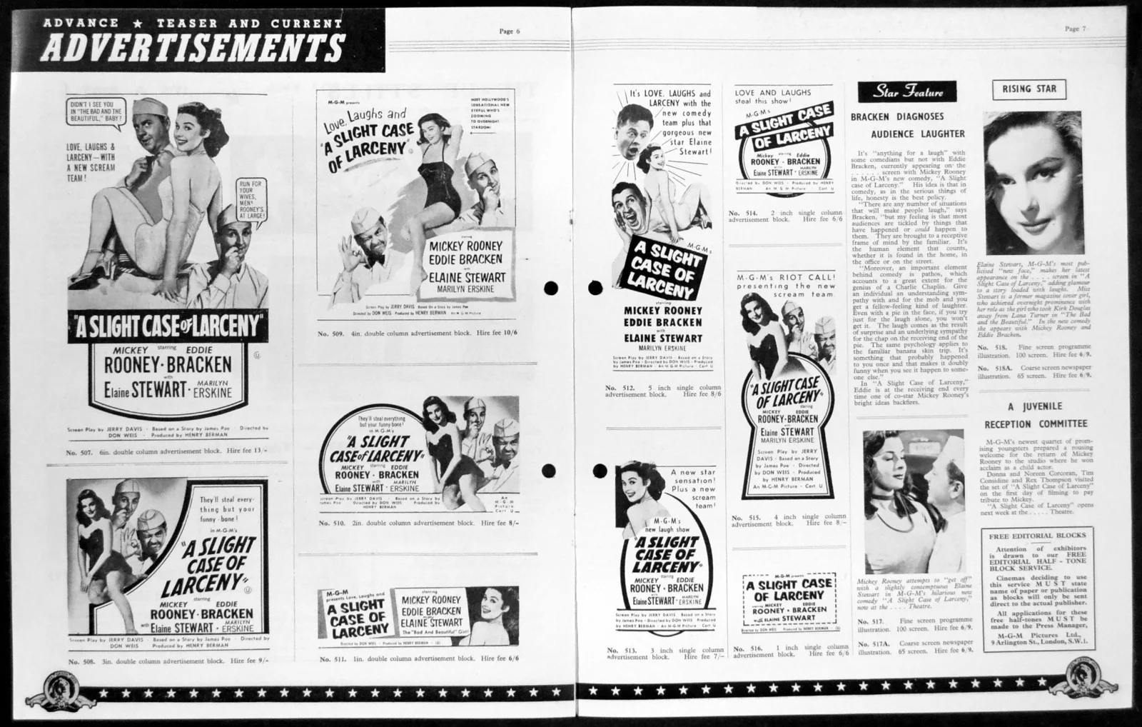 SLIGHT CASE OF LARCENY 1953 Mickey Rooney, Eddie Bracken UK PRESSBOOK, image 2