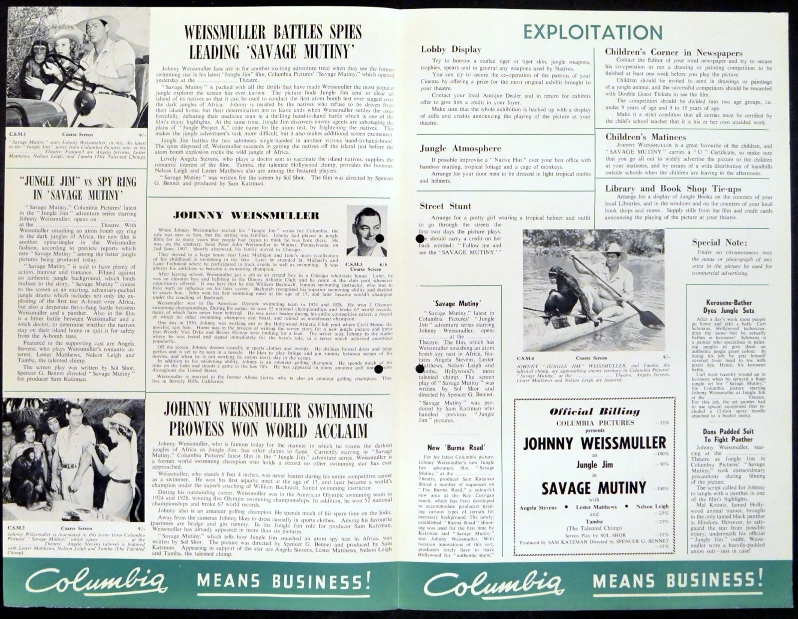 SAVAGE MUTINY 1953 Johnny Weissmuller, Angela Stevens UK CAMPAIGN BOOK, image 2