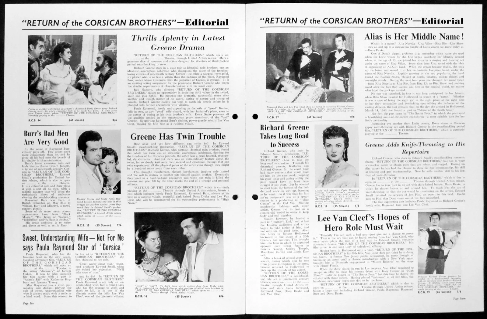RETURN OF THE CORSICAN BROTHERS 1953 Richard Greene, Paula Raymond CAMPAIGN BOOK, изображение 2
