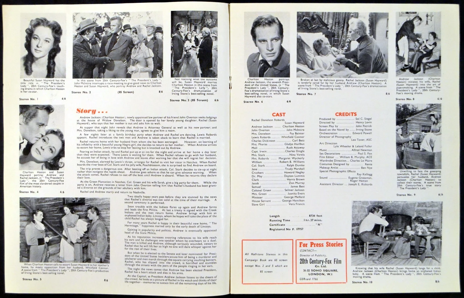 PRESIDENT’S LADY 1953 Susan Hayward, Charlton Heston UK PRESSBOOK, изображение 3