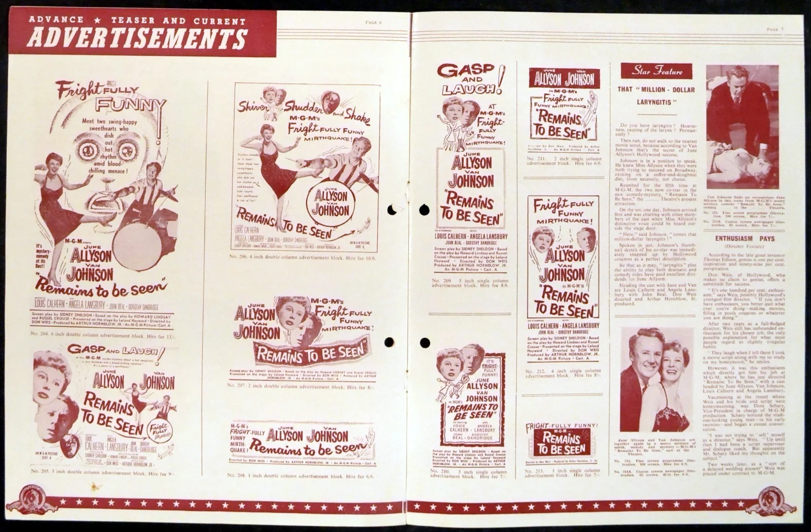 REMAINS TO BE SEEN 1953 June Allyson, Van Johnson, Louis Calhern UK PRESSBOOK, image 2