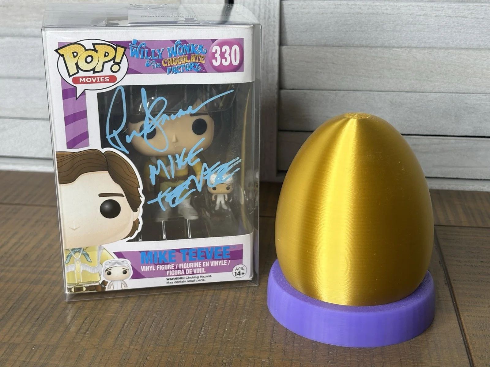 Mike Teevee — Mike Teevee Signed Funko Pop #330 - Willy Wonka Beckett Auth + Golden Egg Prop