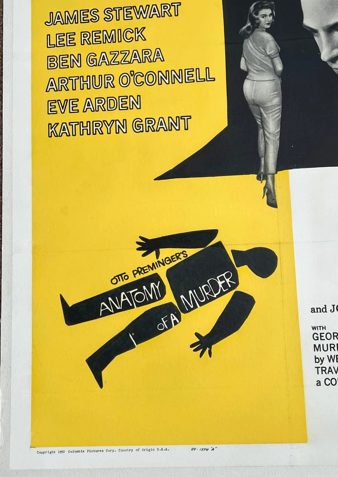 Anatomy of a Murder Original US One Sheet LINEN BACKED Film Poster Style A 1959, изображение 3