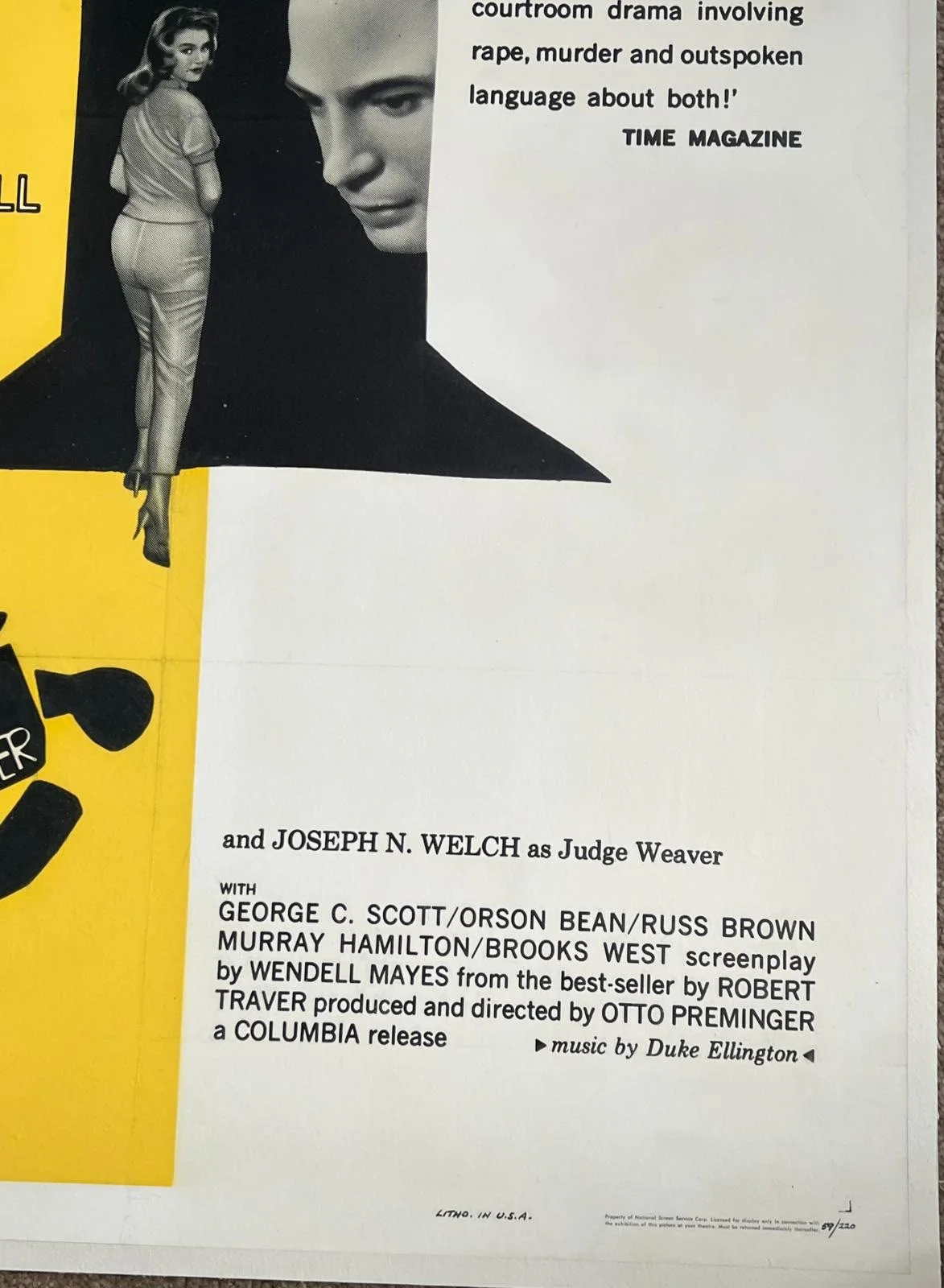 Anatomy of a Murder Original US One Sheet LINEN BACKED Film Poster Style A 1959, изображение 5