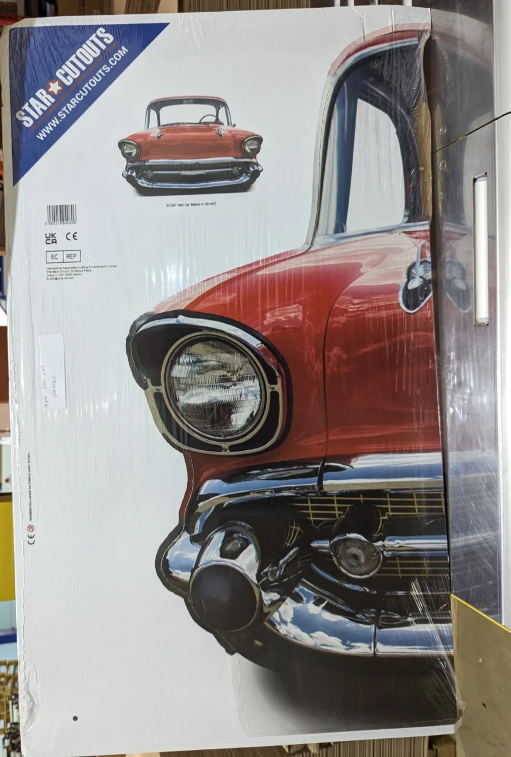 Red Car Cardboard Stand-In Vintage Style Party Standee *Damaged*, image 2