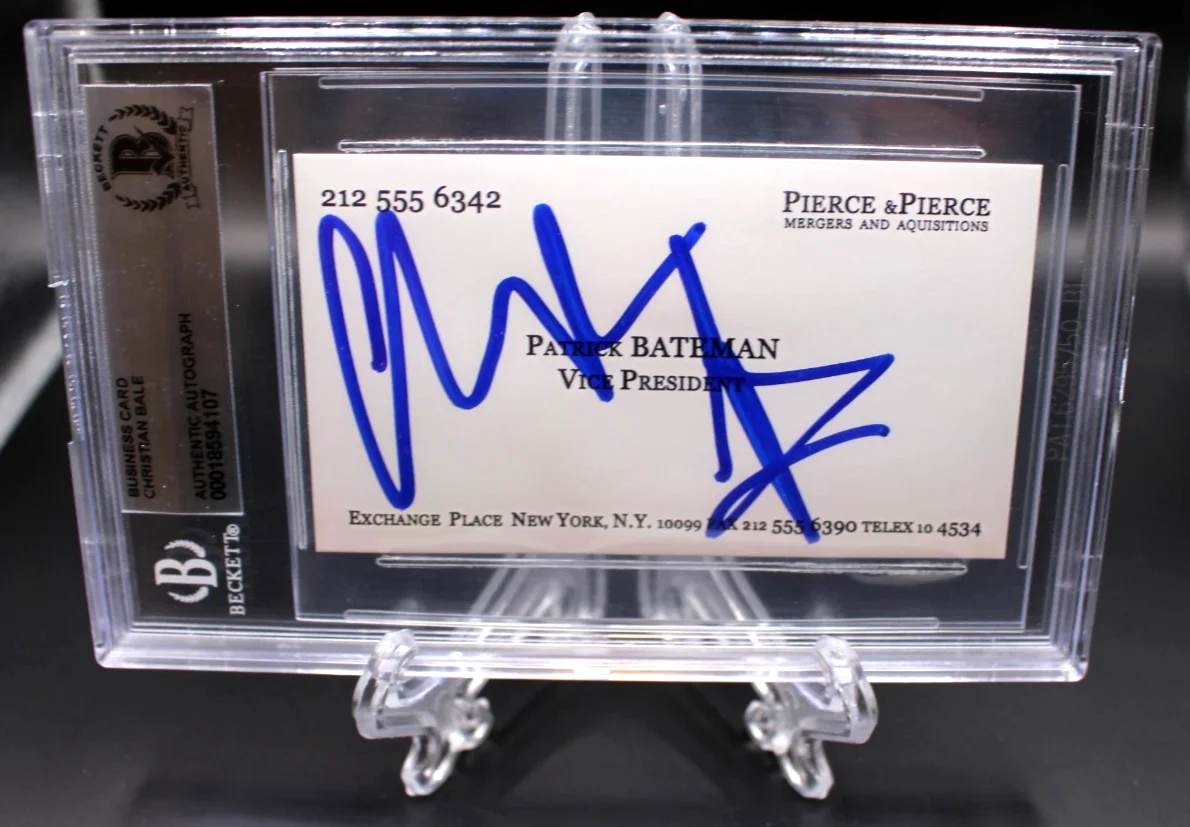 Christian Bale — CHRISTIAN BALE SIGNED AMERICAN PSYCHO BUSINESS CARD PATRICK BATEMAN BECKETT SLAB, image 2