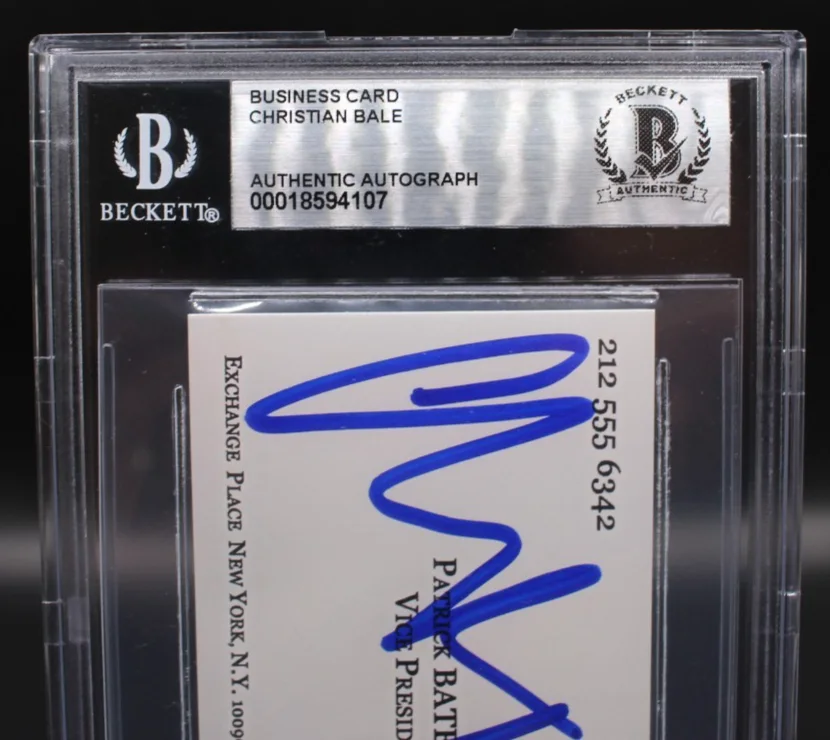 Christian Bale — CHRISTIAN BALE SIGNED AMERICAN PSYCHO BUSINESS CARD PATRICK BATEMAN BECKETT SLAB, image 3