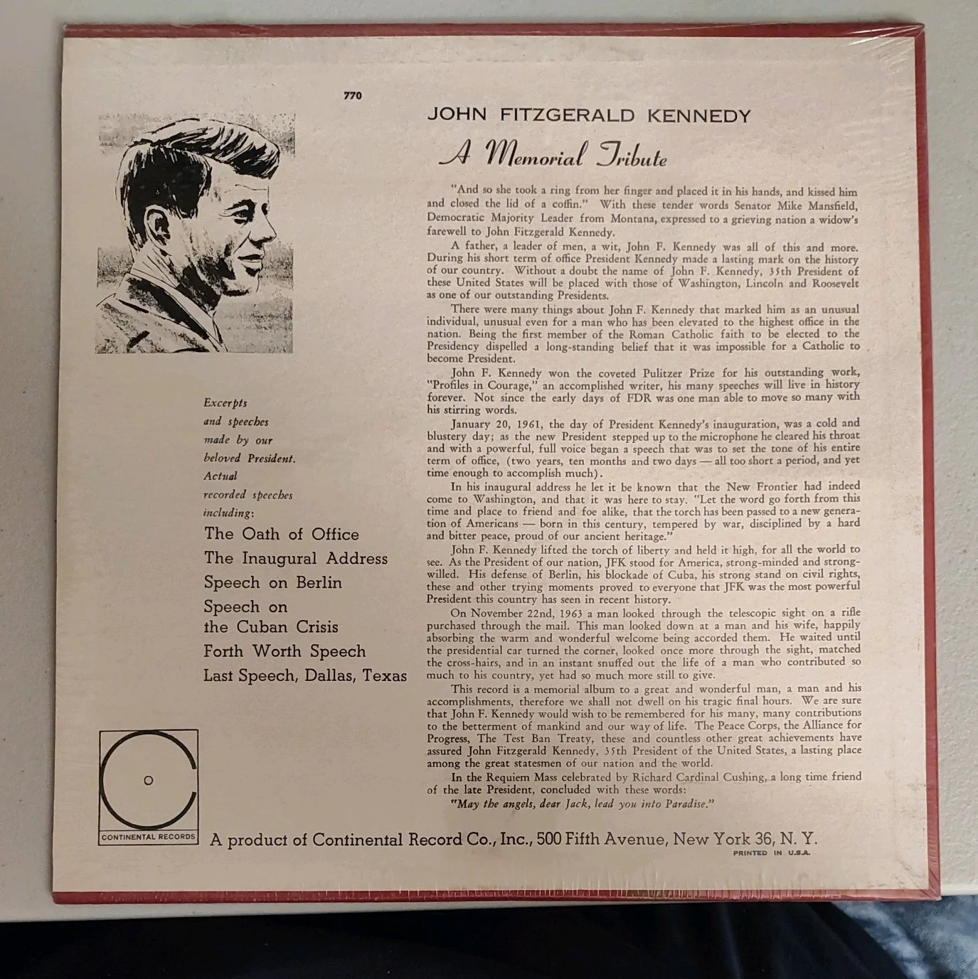 John Fitzgerald Kennedy - Inaugural Address Album 1/20/61 Brand New Sealed., изображение 2