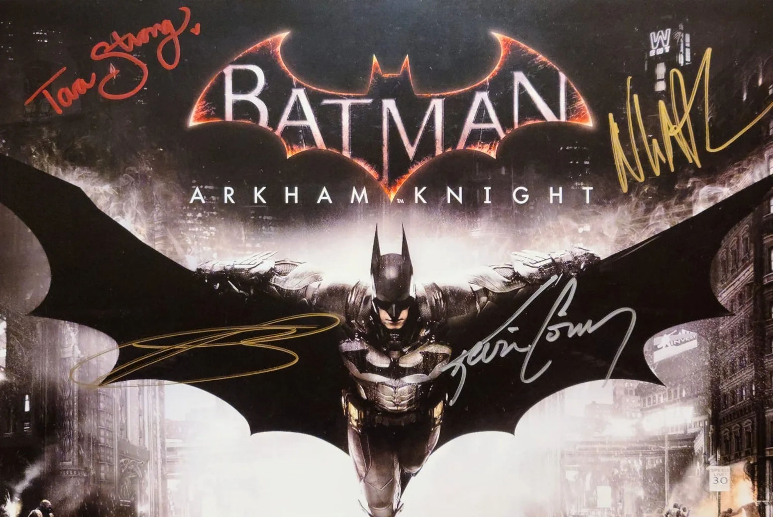 Kevin Conroy, Troy Baker, Nolan North, Tara Strong — Kevin Conroy Batman Arkham Knight Multi Signed 11 x17 Photo Autograph World COA