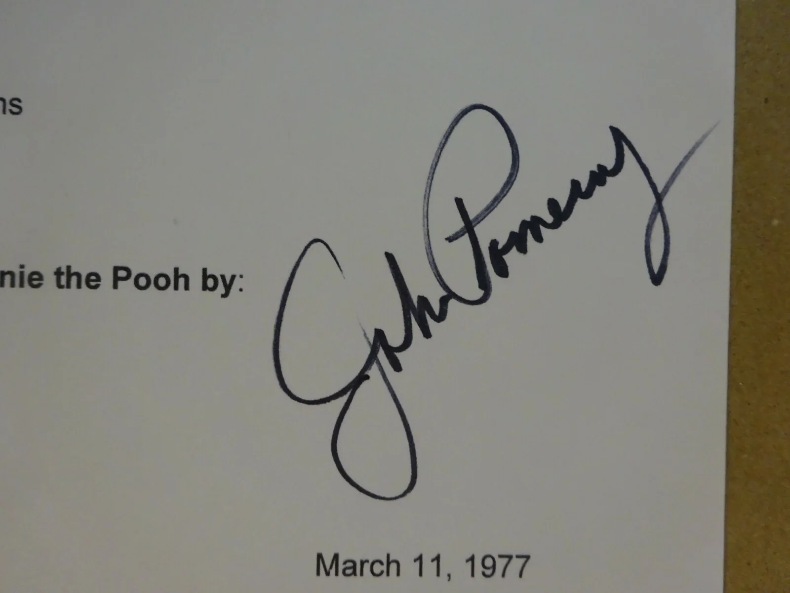 John Pomeroy — Autographed JOHN POMEROY Signed WINNIE THE POOH Script Cover BECKETT BAS COA, image 4